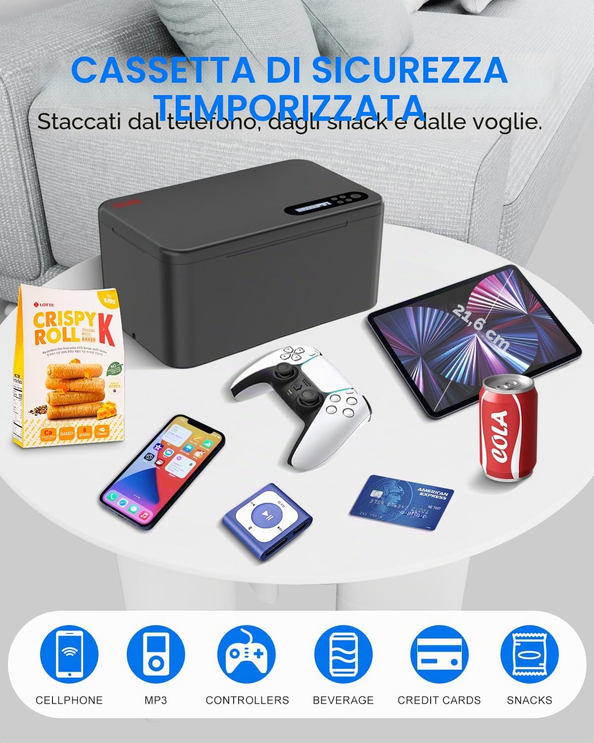 iDiskk Cassetta di sicurezza con blocco temporizzato, scatola di blocco del telefono con timer scollega dai telefoni, scatola di blocco con timer di autocontrollo standard per la gestione delle