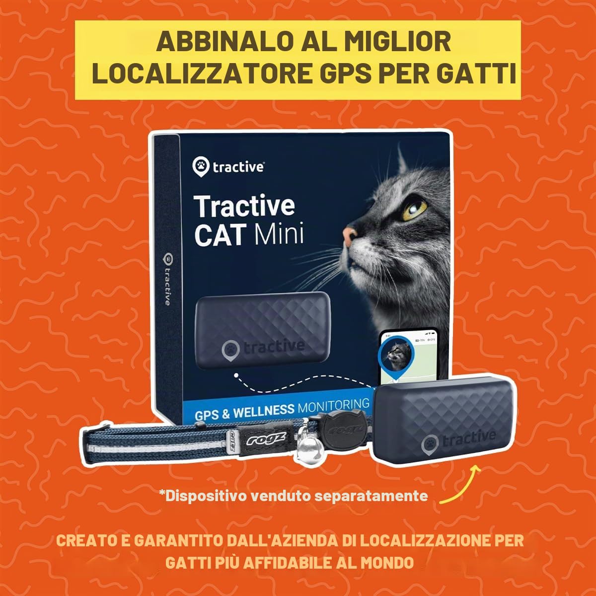 TRAVEL CAT The Pathfinder - Pettorina per gatti con tasca per localizzatore GPS, alimentata da Tractive, a prova di fuga, per gatti piccoli e grandi, gattini (arancione, L)