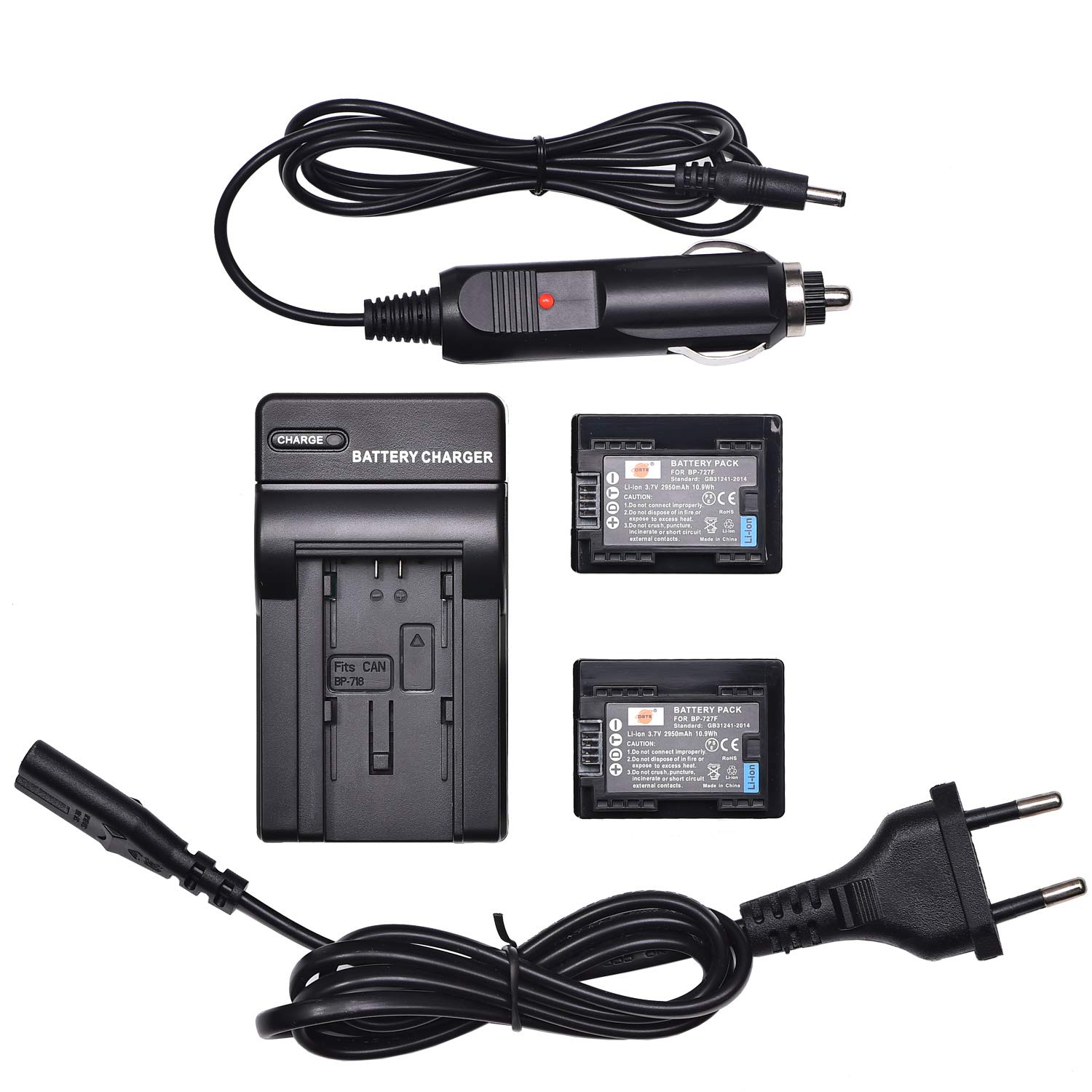 DSTE 2-Pieza Repuesto Batería y DC131E Viaje Cargador kit para Canon BP-727 BP-727F VIXIA HF M50 M52 M56 M60 M500 M506 R30 R32 R36 R40 R42 R50 R52 R56 R300 R306 R308 R400 R500 R506