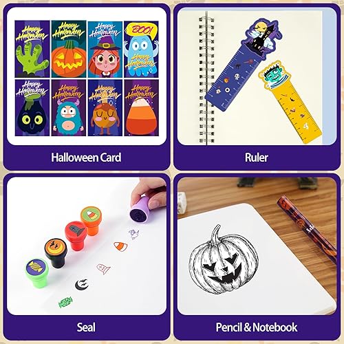 Miniatura 4 de Juego de 436 piezas de 24 artículos de papelería surtidos de Halloween, regalos de fiesta de Halloween para niños, suministros de premios de aula de