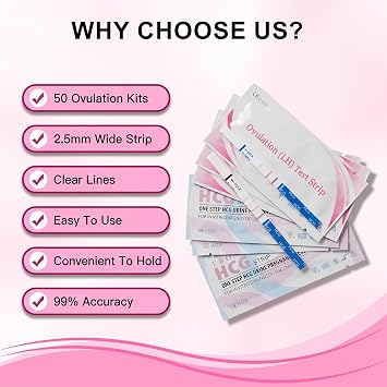 Sensitive Ovulation Test Strips (50 Pack) & Easy at Home Pregnancy Test Strips (20 Pack), Sticks to Know Your Most Fertile Days, 25miu/ml, 2.5mm Width