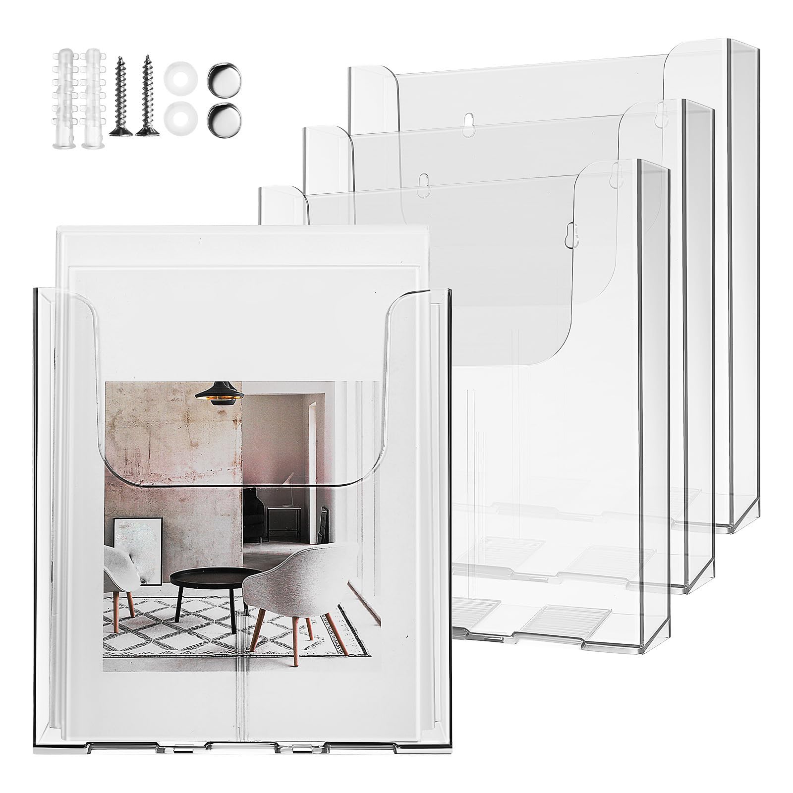 YARNOW Porte-Documents Gain de Place Mural en Acrylique Transparent Résistant à Déformation Présentoir Lot de 4, Organisateur de Documents A4 pour Bureau et École
