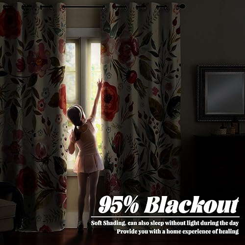 Miniatura 3 de Renaiss Cortinas opacas botánicas florales para ventana de dormitorio, con ojales, aislamiento térmico, para sala de estar, juego de 2 paneles de 42