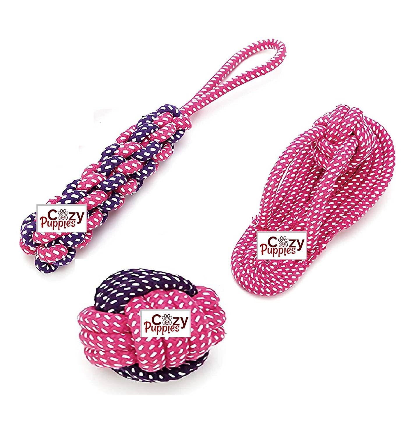 COZY PUPPIES Dog Rope Toy, Interactive Pet Chew Toys Set Cotton Teeth Cleaning Chewers for Puppies,Small, Medium and Large Dogs Durable Teething Ropes, Tug of War Ball Training Playing, (B091N79F3D) Amazon Price History, Amazon Price Tracker