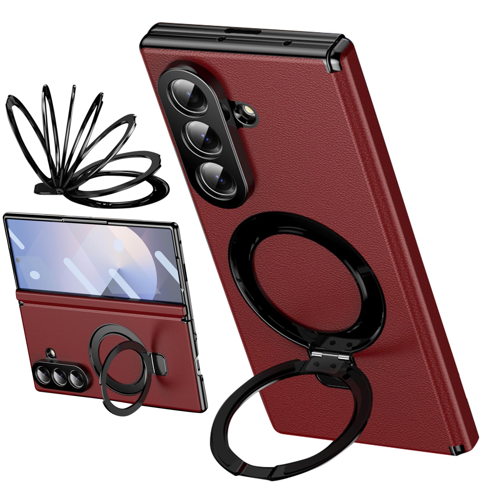 Etui do Samsung Galaxy Z Fold8, kompatybilne z mag / Safe, Składany metalowy stojak, pokrowiec ochronny na zawiasach do Samsung Z Fold 8-czerwony