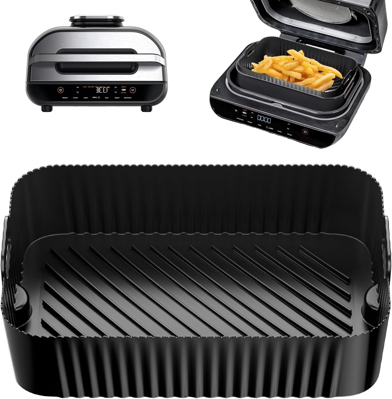 DzpuhuojzAir Fryer Silicone Liners for Ninja Foodi MAX Health Grill 5.7L Air Fryer AG551UK, Reusable Air Fryer Accessories, Non-Stick Airfryer Silicone Tray for Ninja