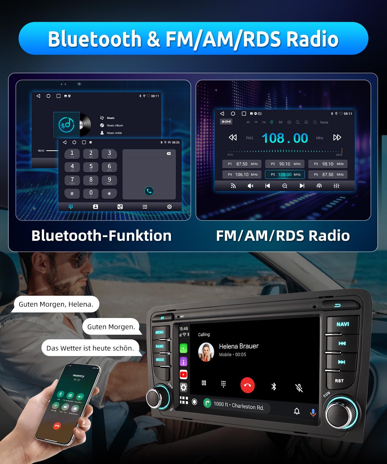 ESSGOO Autoradio für Audi A3 8P, S3 8P, RS3 8PA | 2+64GB Android 15, 7 Zoll Touchscreen, Wireless CarPlay & Android Auto, GPS/WLAN, Bluetooth 5.0, DSP