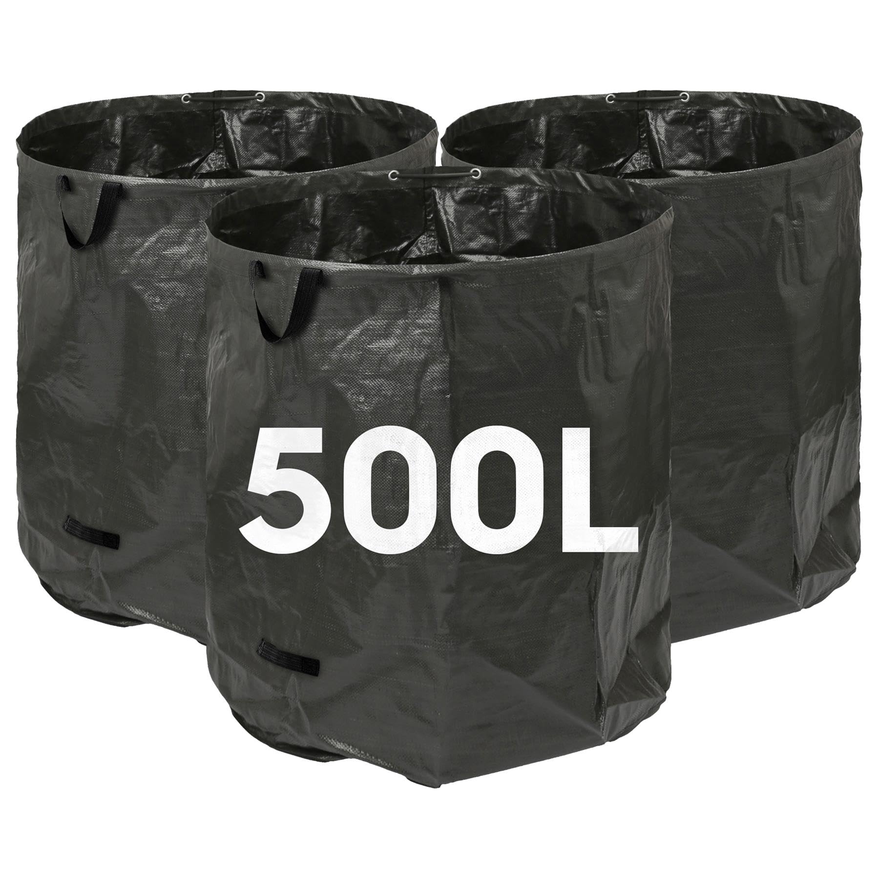 Harbour Housewares Unisex Black 500L Garden Waste Bags With Handles - 3X Large Gardening Rubbish Sacks In