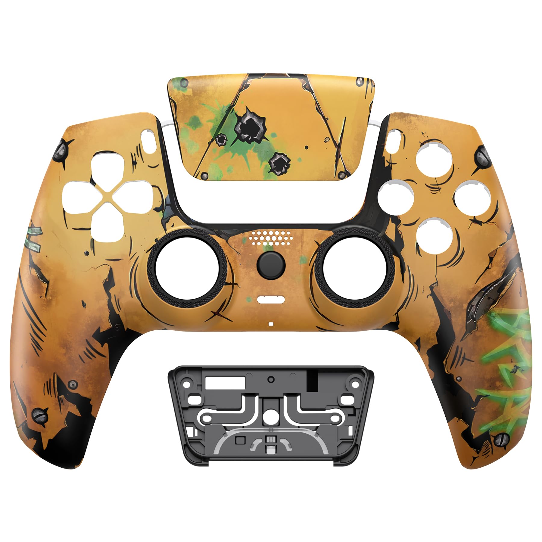 eXtremeRate Luna Cover per ps5 Controller Joystick,Shell Frontale Touchpad Ricambio,Scocca Ridisegnata&Anelli per ps5 Joypad BDM 010/020/030/040/050-Waste Land