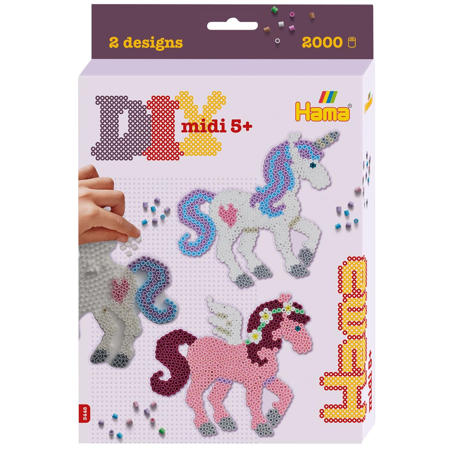Hama Perlen 3448 Kleines Geschenk-Set: Zauberhafte Pferde – ca. 2.000 Midi Bügelperlen, 5 mm, Steck- und Stiftplatte, Motivvorlage, Bügelpapier