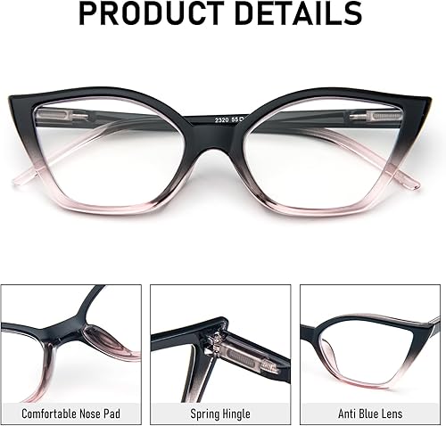 Miniatura 6 de MMOWW Oversized Square Reading Glasses Fashion Cute Blue Light Blocking Computer Readers for Women 3 Pack