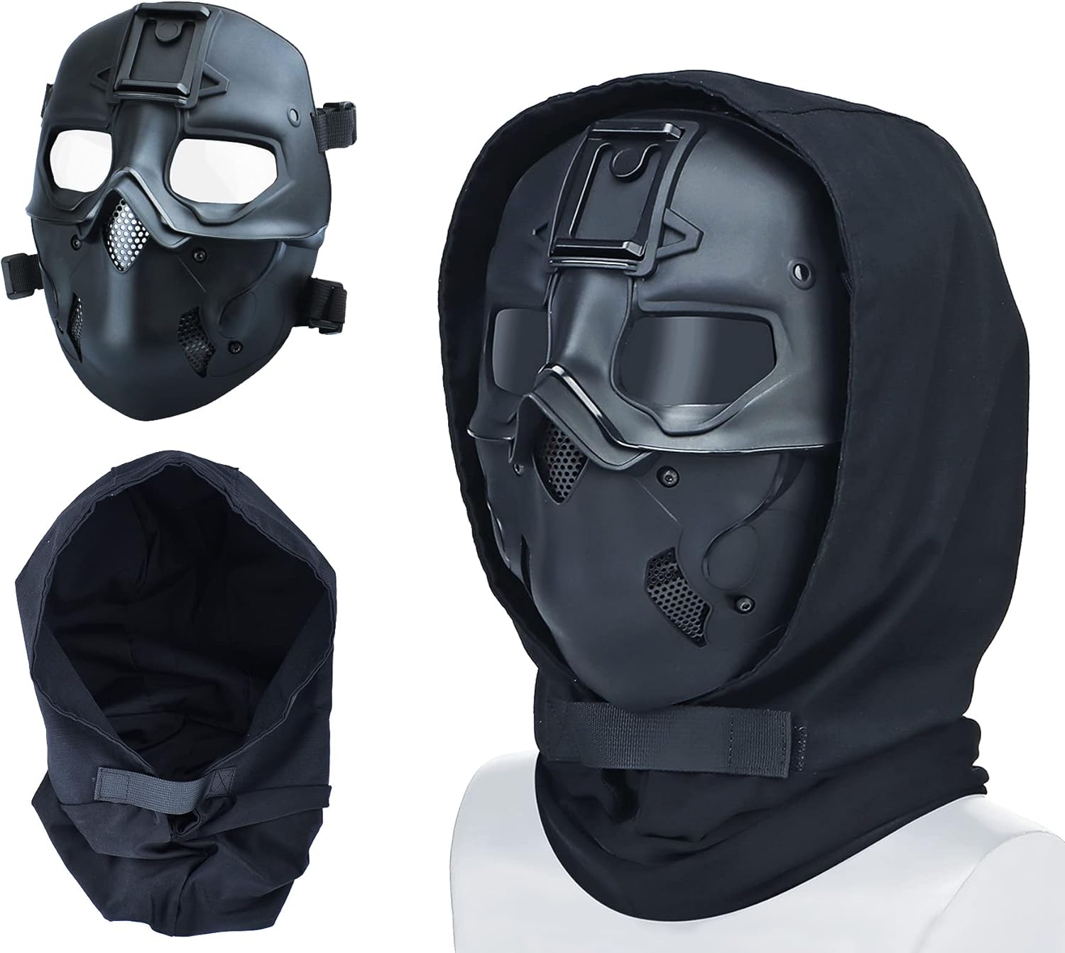 Guayma Airsoft Mask Balaclava Face Mask Military Outdoor Sport CS Tactical Wild Mask Protective Paintball Eye Protection Headgear Mask Adjustable Cosplay Costume Movie Shooting£¨Black£