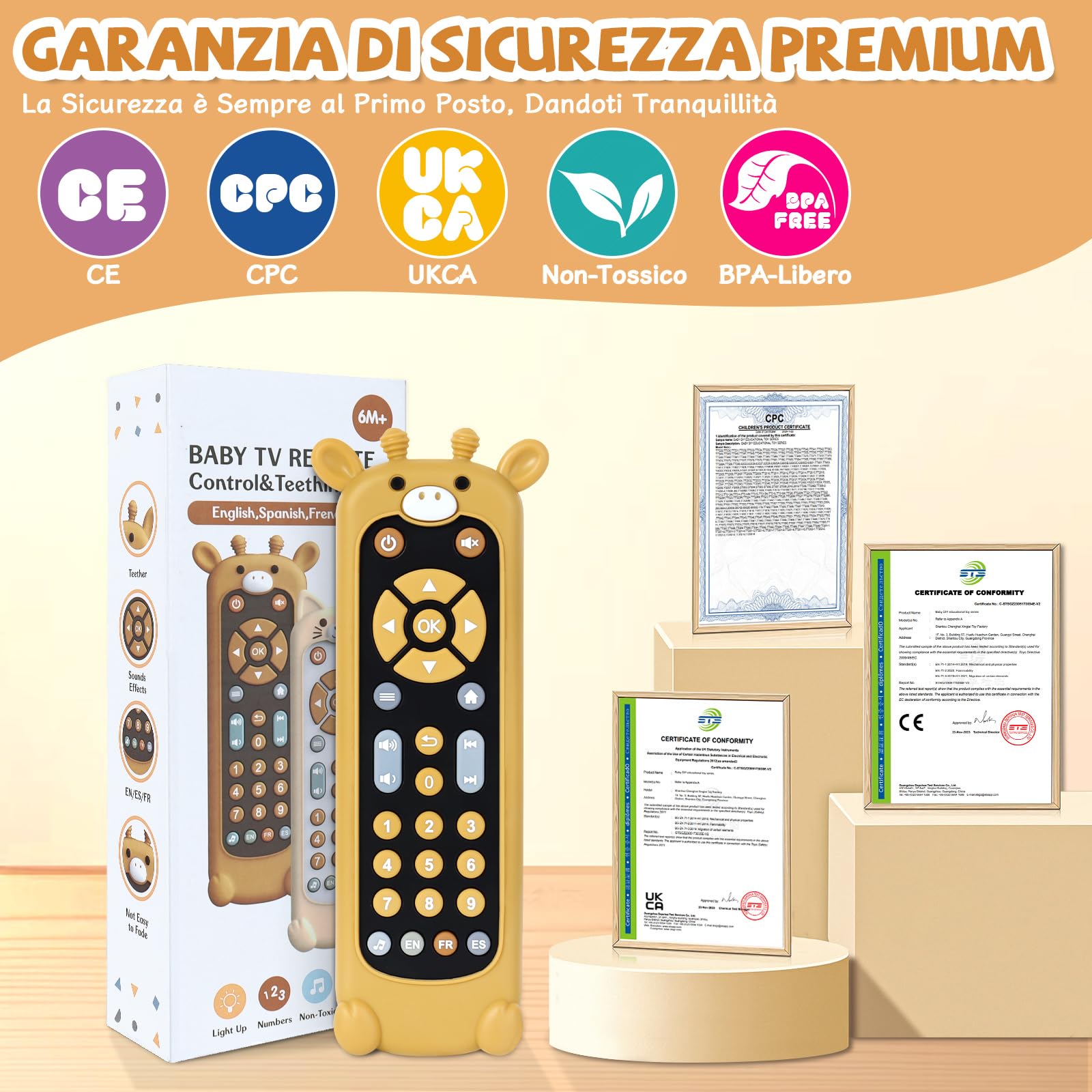 Orzbow Telecomando Giocattolo, Giocattoli Musicali Educativi per Bambini con Effetti Sonori Diversi, Giocattoli Sensoriali per Neonati Regalo per Bambini e Bambine, con Copertura in Silicone