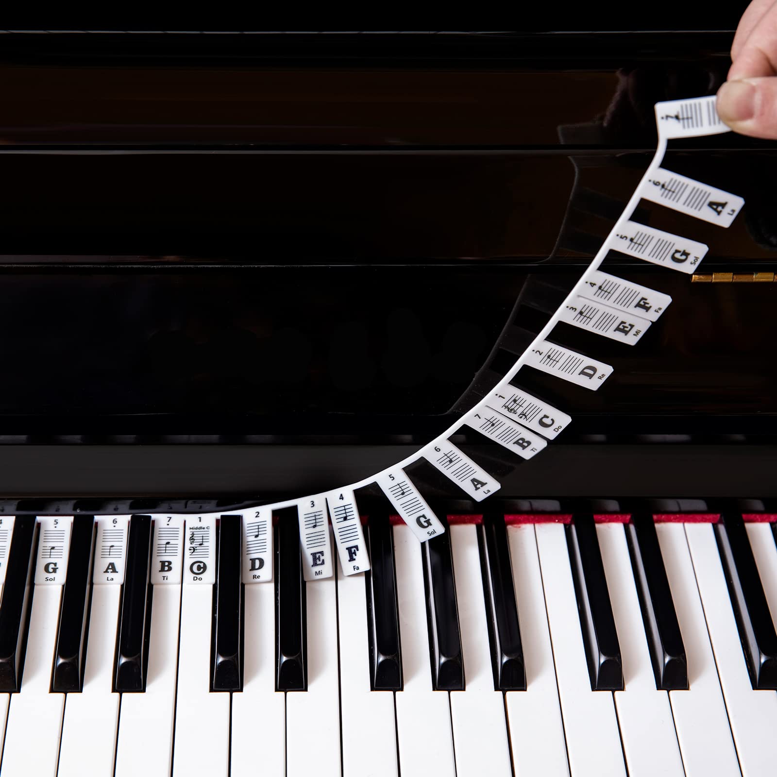 Piano Notes Guide for Beginner Learning, Removable Piano Keyboard Notes Labels for All 88/61/54/49/37 Keys, No Need Stickers, Reusable,Made of Silicone(Black and White)
