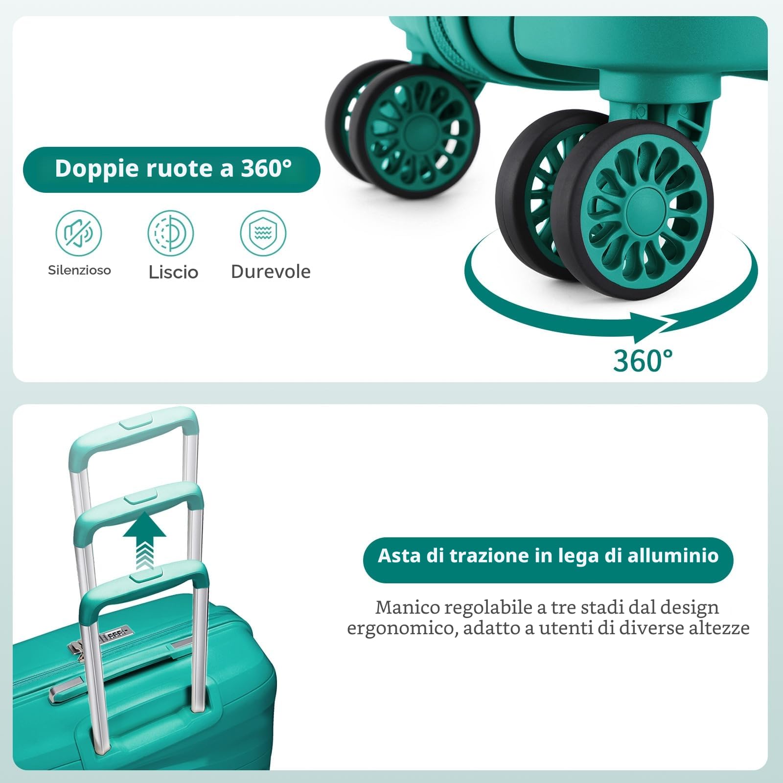 KONO Valigia Grande da 75cm Trolley Rigida Leggero Polipropilene Valigie con TSA Lucchetto e 4 Ruote (Verde)