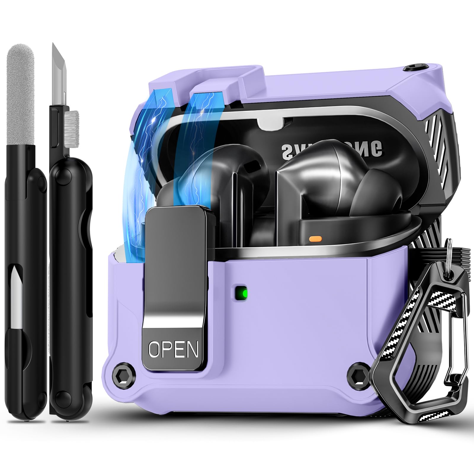 Secure Lock Case for Samsung Galaxy Buds3 FE (2025)/Buds3 Pro & Galaxy Buds 3 (2024), Shockproof Hard Case Cover with Cleaning Kit & Keychain |