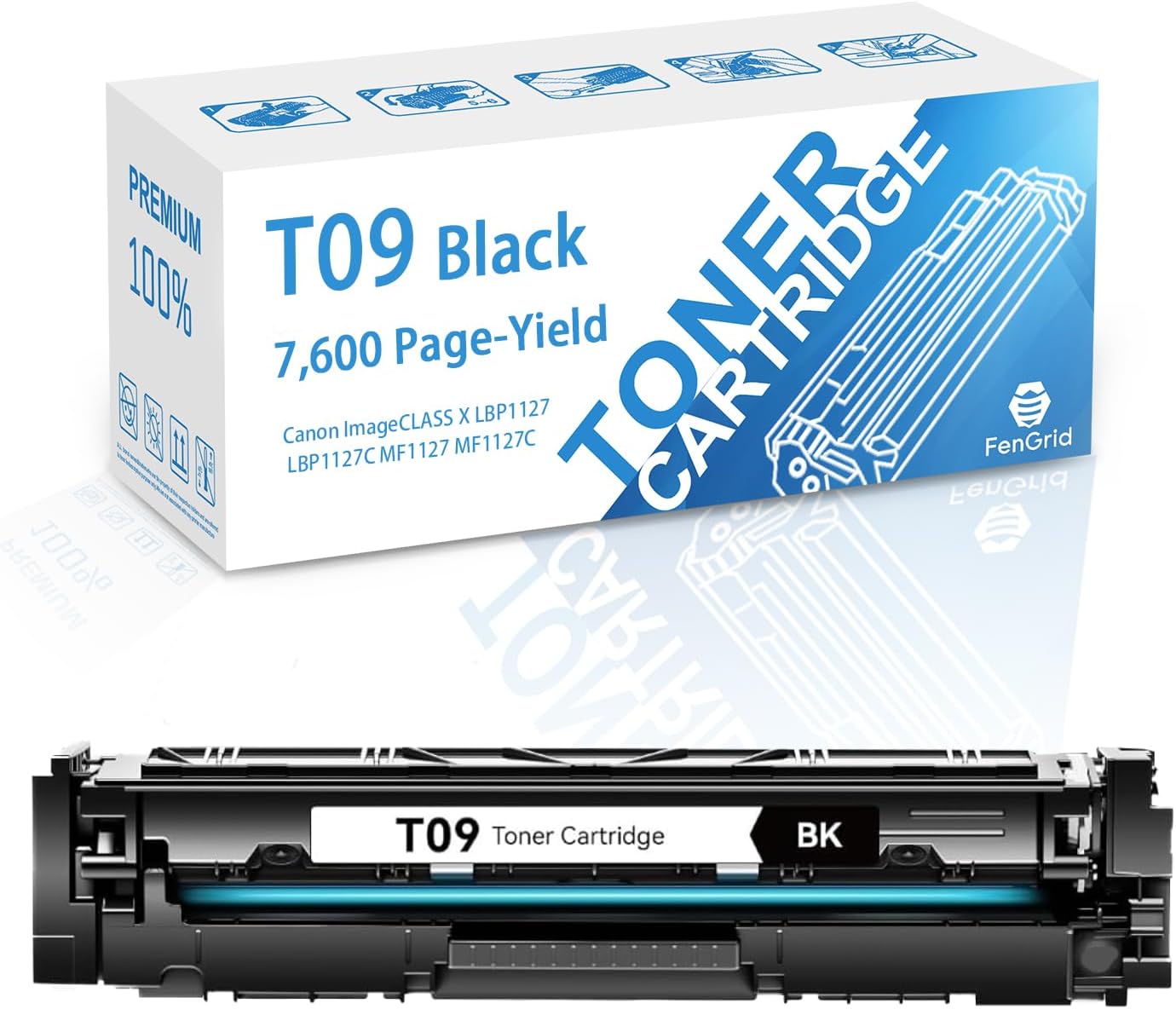 T09 Black Toner Cartridge, 7,600 Page-Yield, 3020C005AA, T09K, T-09K, Works with Printer Models Canon T09 ImageCLASS X LBP1127 LBP1127C MF1127 MF1127C (Black)