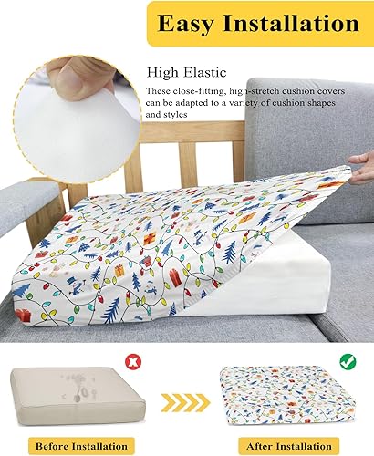 Miniatura 5 de Wowouhiya Fundas de cojín para sofá de Navidad, funda elástica para sofá con parte inferior elástica, luces coloridas, árbol de Navidad, muñeco de