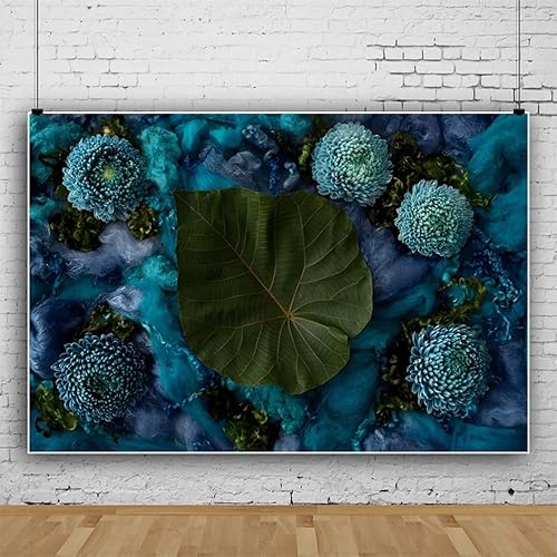 Miniatura 2 de Telón de fondo de flores azules de 7 x 5 pies para sesión de fotos, fondo de hojas verdes florales turquesas para fotografía, recién nacido,