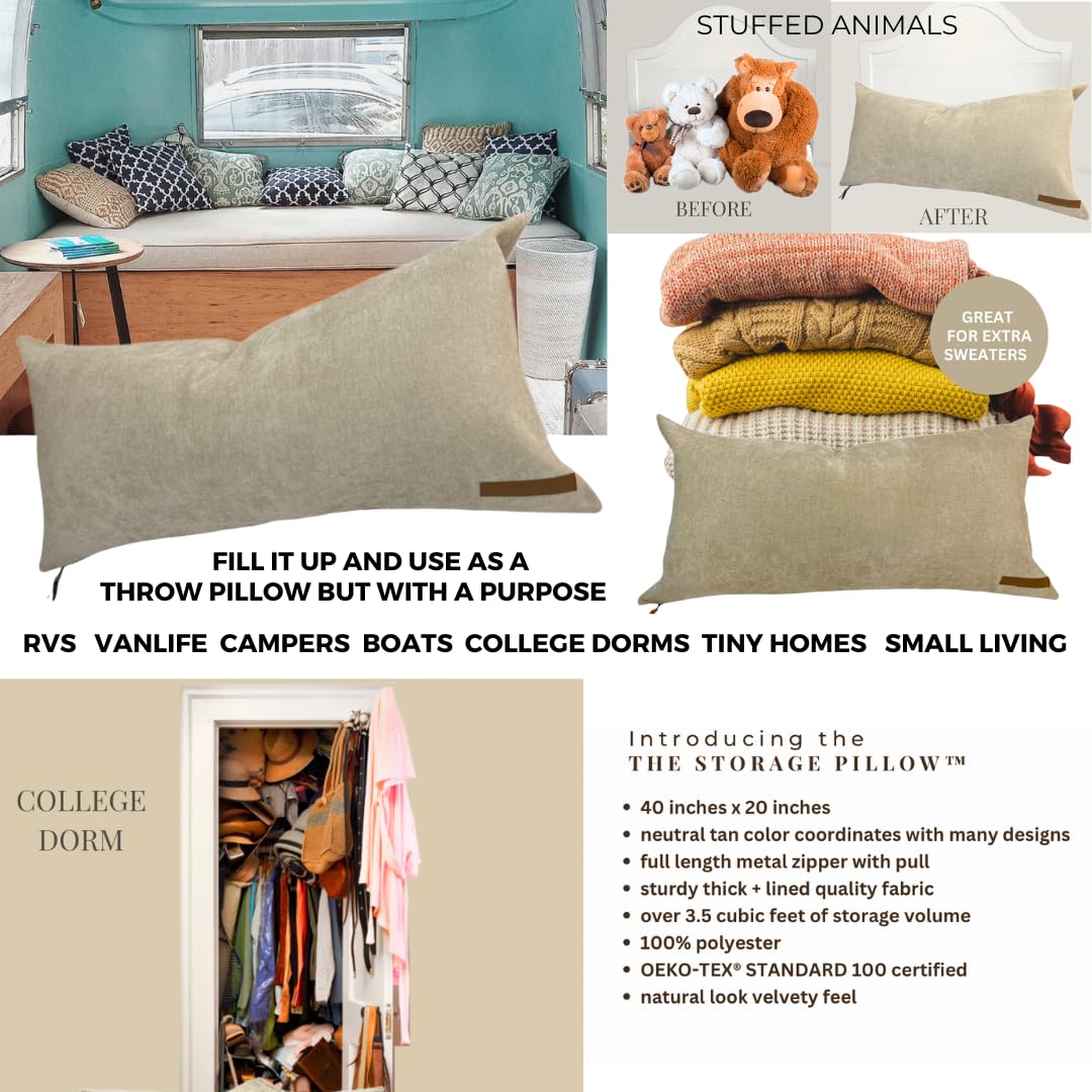 STORAGE PILLOW - Poszewka na poduszkę XL zapinana na zamek błyskawiczny, aby zmaksymalizować przestrzeń! Pomysł na przechowywanie dla kamperów Vanlife College Dorms Małe domy i małe przestrzenie.