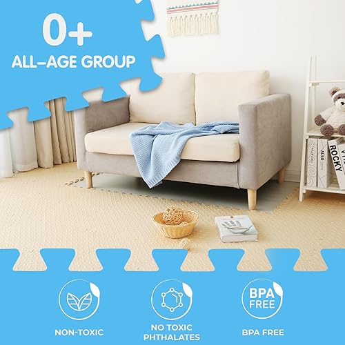 Miniatura 4 de Coolcandy Tapete de juego de espuma EVA, 16 azulejos coloridos para bebé, tapete de juego cuadrado para niños con color sólido, azulejos de espuma