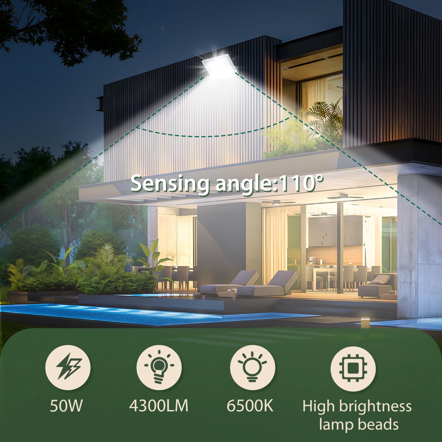 Aigostar - 50 W reflektor zewnętrzny LED, 4300 lm reflektor LED, wodoodporna lampa zabezpieczająca IP65, oświetlenie zewnętrzne 6500 K, do ogrodu, na patio, do garażu itp