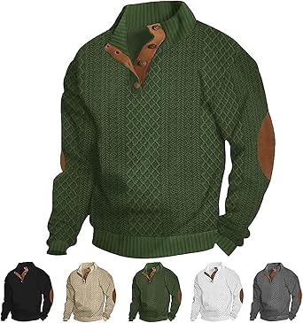 Icelandic Sweater Men,Mens Sweater with Elbow Patches,Vintage Pullover Collar Sweater