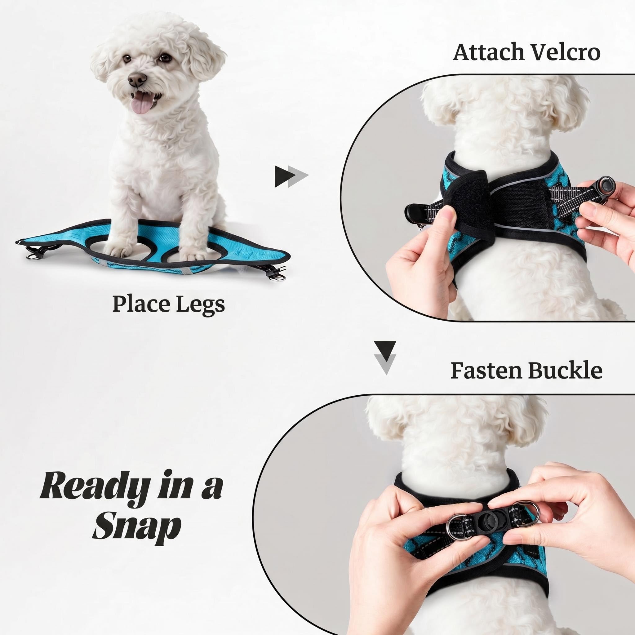 YIMEIS Juego de arnés y correa para mascotas, antitirones, de malla, suave, chaleco, reflectante, ajustable, para perros de todos los tamaños, cachorros y gatos, XS, azul