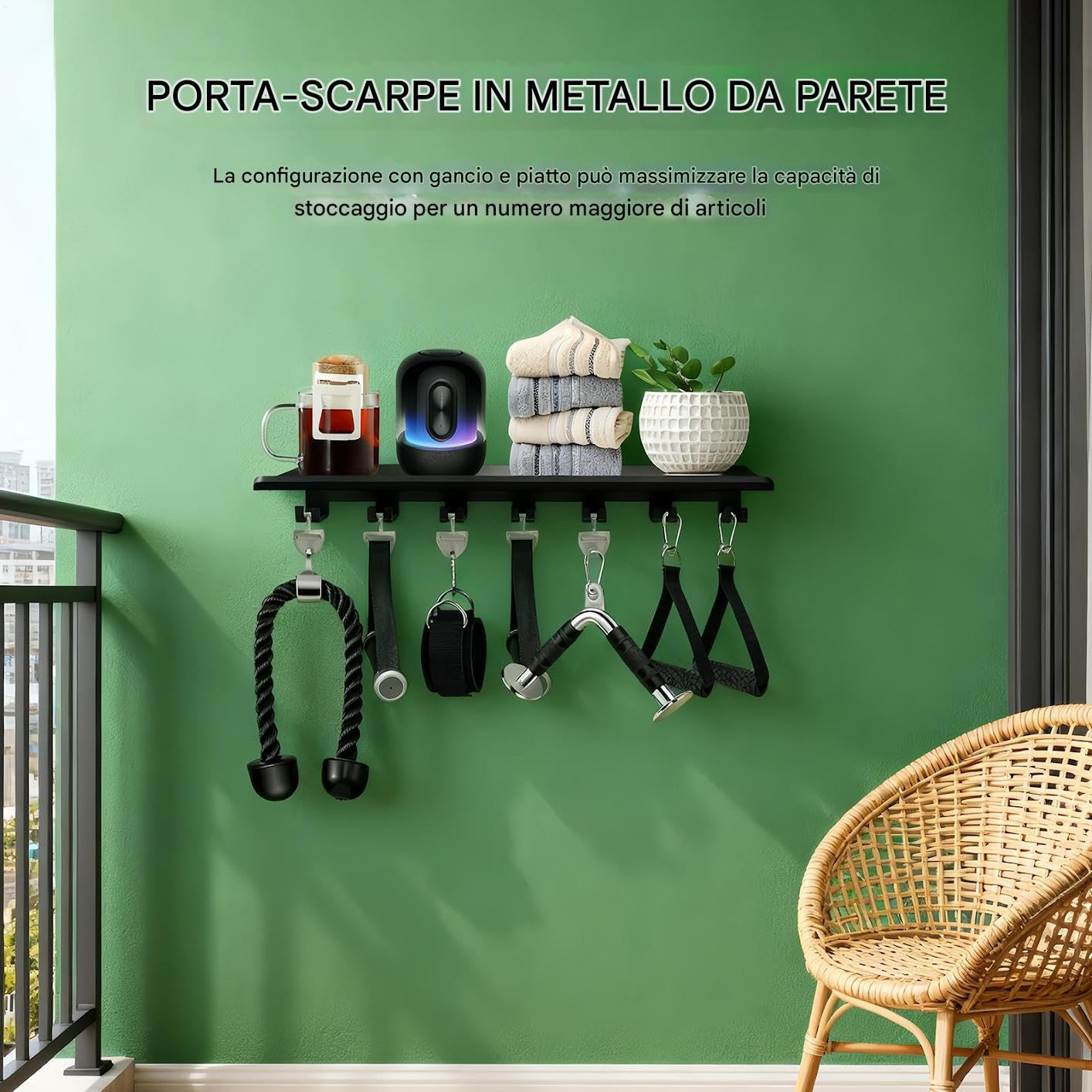 Wall Shelf - Adjustable Storage Rack Organizer, Heavy Duty Holder Bracket Mount, Space Saving Multipurpose Hanger, Secure Support System for Workout Fitness Home Gym, Wall Organizer, Black
