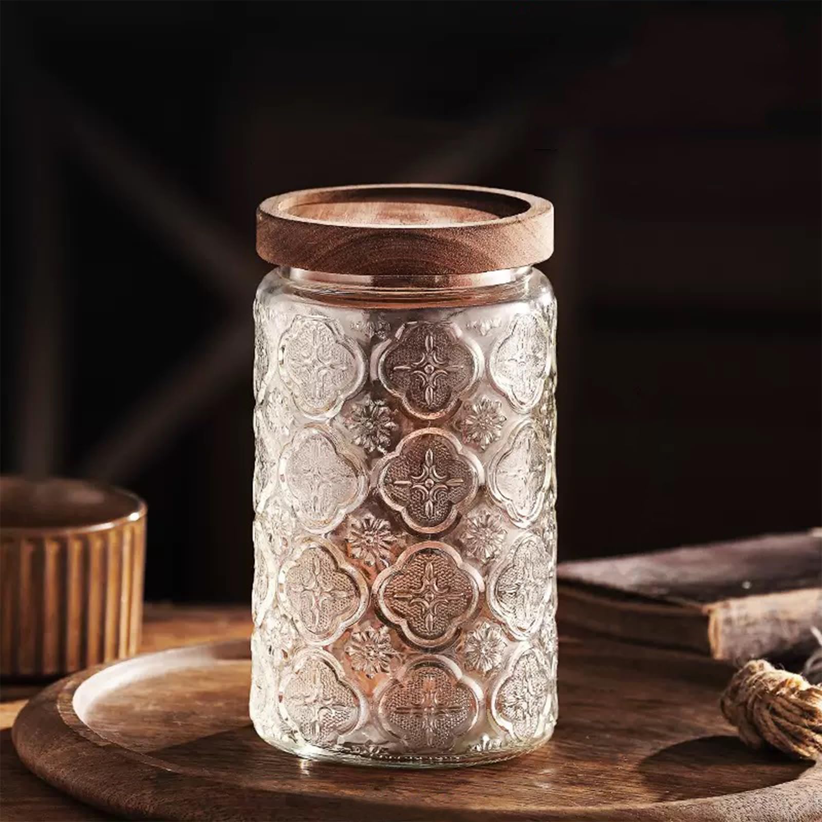 Juego de 2 tarros de cristal con tapa de 1000 ml, herméticos para cocina, tarros de especias grandes con tapa de madera para cocina, despensa, granos de café, harina, avena, cereales, pasta
