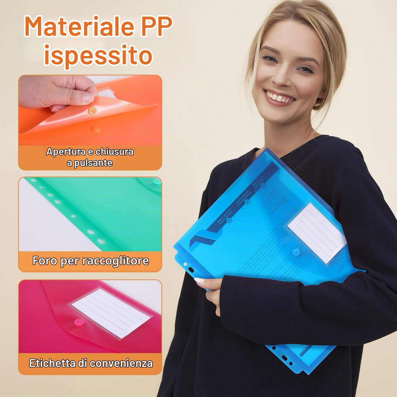DATEFUN Cartellina Portadocumenti A4 Tridimensionale 20 Pezzi, Buste Trasparenti A4, Busta Portadocumenti con Apertura a Busta e Bottone per Casa Ufficio Scuola (Bianco)