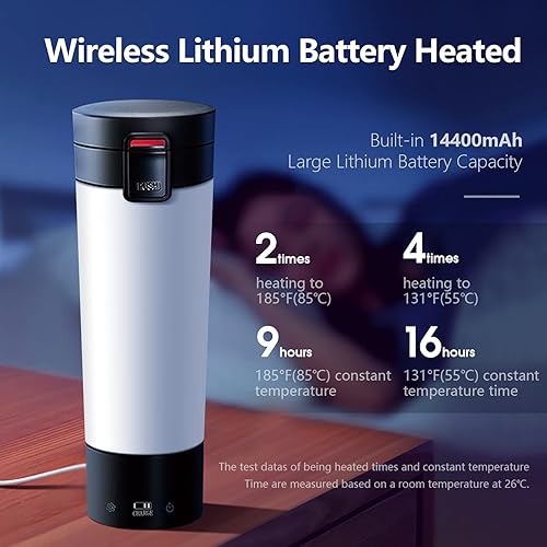 Miniatura 2 de Taza de café de control de temperatura, taza de viaje multifuncional con banco de energía de 14400 mAh, calentador de bebidas calientes aislado al