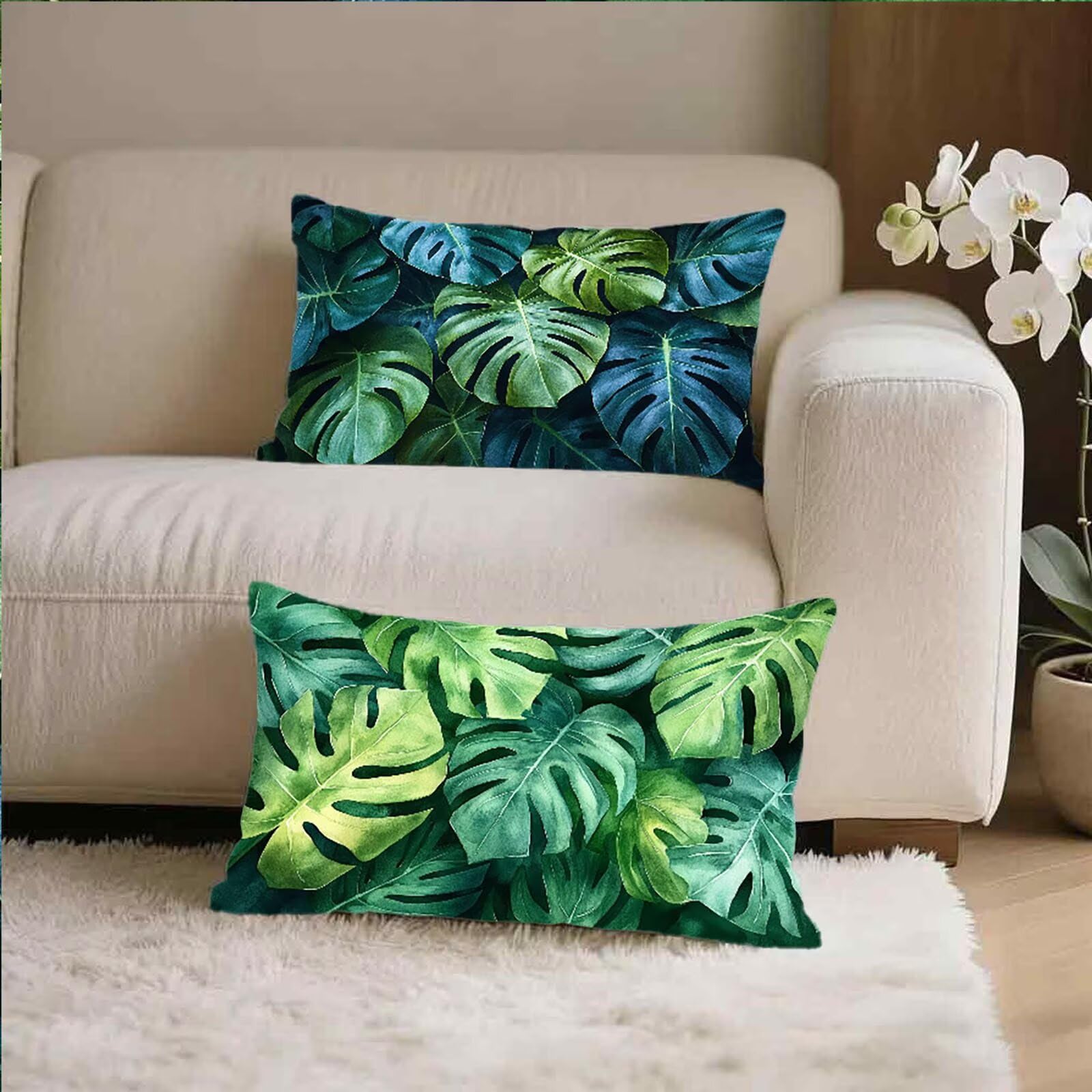 Federe Cuscino 60x80 Set di 2, Verde Federe Cuscini Divano Lino, Rettangolari Copricuscini 60x80cm Con Cerniera Invisibile, Copricuscino per Camera Letto Casa Decorazioni Regalo, Nordico J-9451