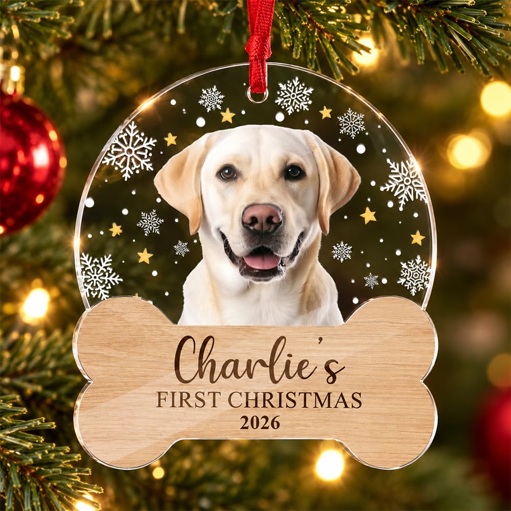 Personalized Pet's Photo First Christmas Acrylic 2D Ornament - 2026 Custom Dog 1st, Puppy Annual Xmas Gifts, Cat Dog Lovers Keepsake Tree, Fur Baby and Bone Family Friends, Fur Mom Dad, New Pet Owner