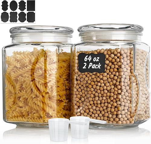 Tarros de vidrio con tapas de 64 onzas, sello de silicona hermético y diseño antideslizante, recipientes grandes de almacenamiento de vidrio con