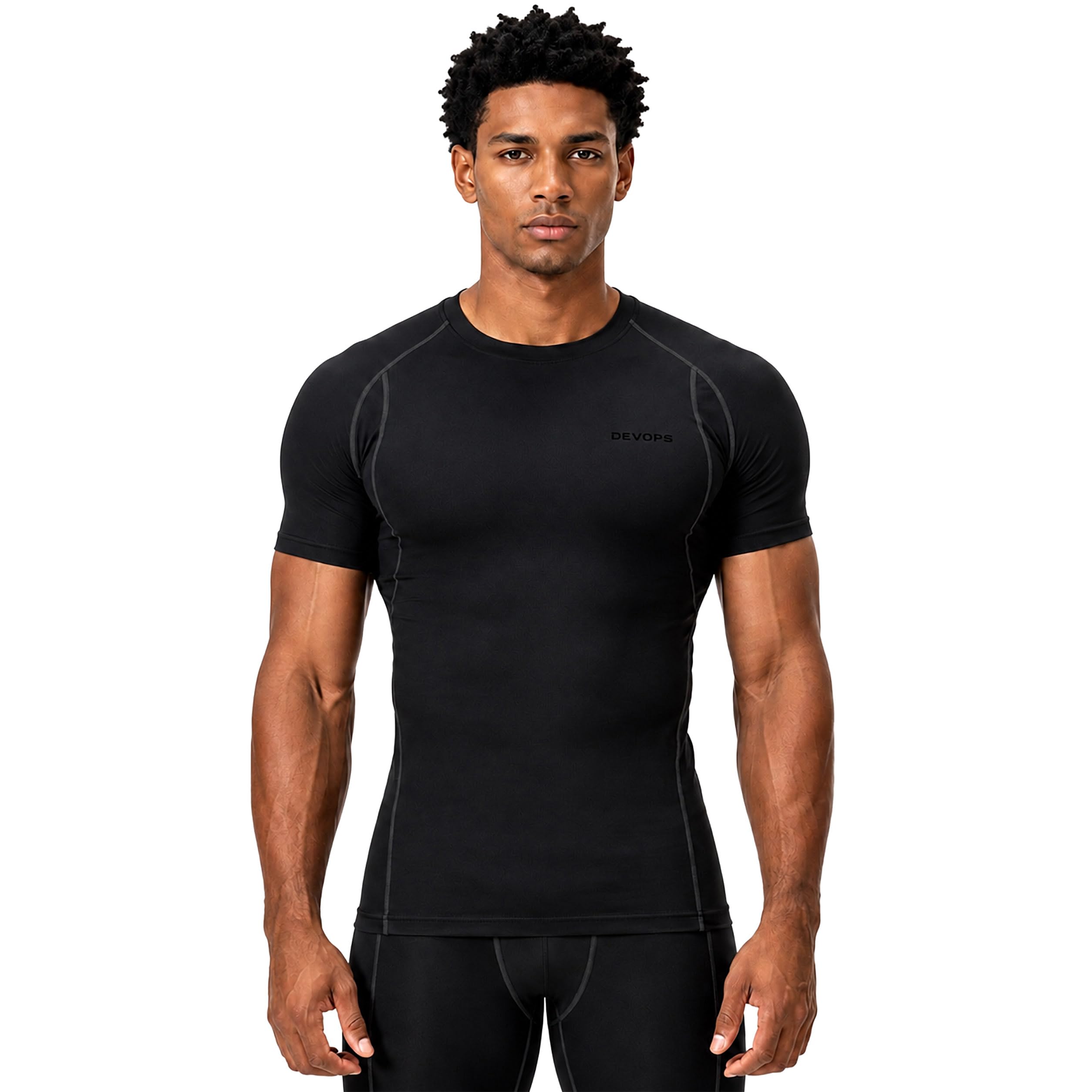 DEVOPS Paquete de 3 camisetas de compresión de manga corta para hombre, camisetas deportivas de capa base, camiseta de entrenamiento atlético