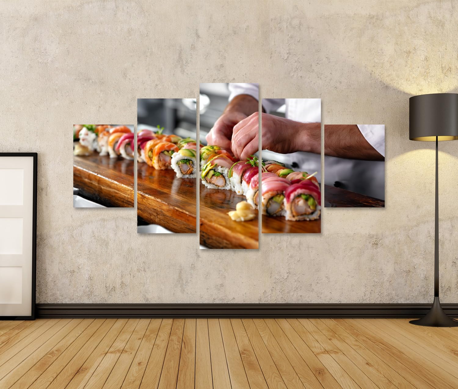 islandburner Bild auf Leinwand Kreative Sushi-Kunst Wandbild Küche Für Feinschmecker - 5-teilig