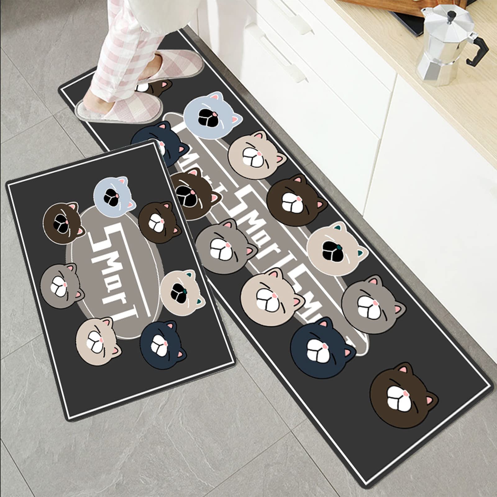 ZYFAB PVC Küchenmatten, Anti-Ermüdung Bodenmatte rutschfest Küchenbodenmatten Nordisch Leder Küchenteppich Wasserdicht Spülbeckenmatte Innenbereich,C,45 * 90cm