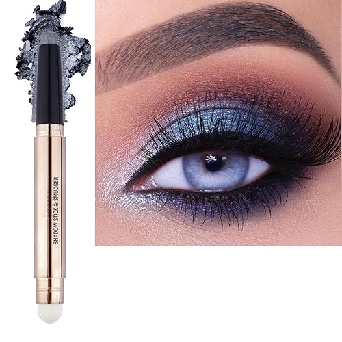 Sombra de ojos 2 en 1 en barra y esponja de maquillaje suave crema brillante, lápiz de sombra de ojos de larga duración, impermeable, resaltador de