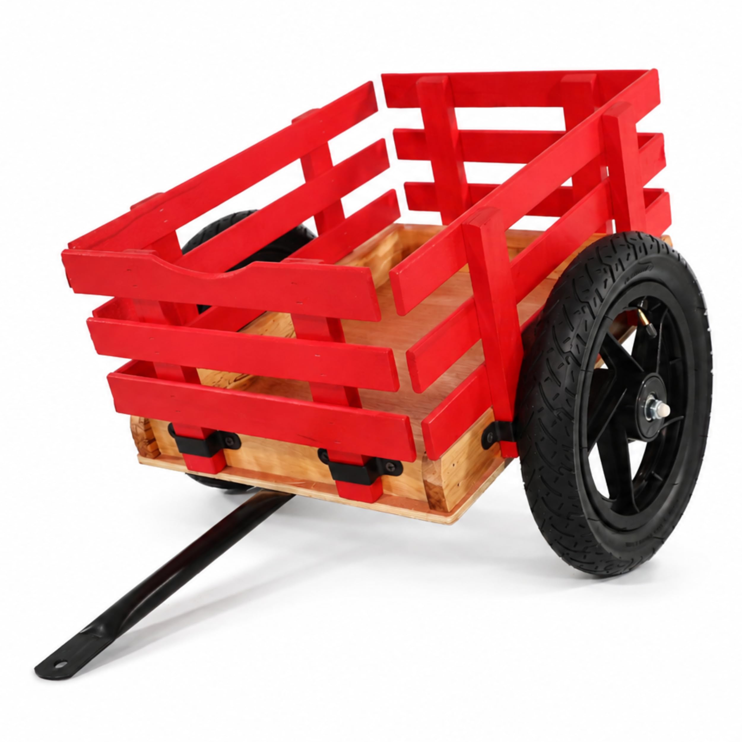 Lemodo Anhänger für Gokart – Trailer für Kinderfahrzeug mit vorhandener Anhängerkupplung, Hänger mit Luftreifen und Holzrahmen, Einachsanhänger passend für Kindertretfahrzeuge (Anhänger rot)