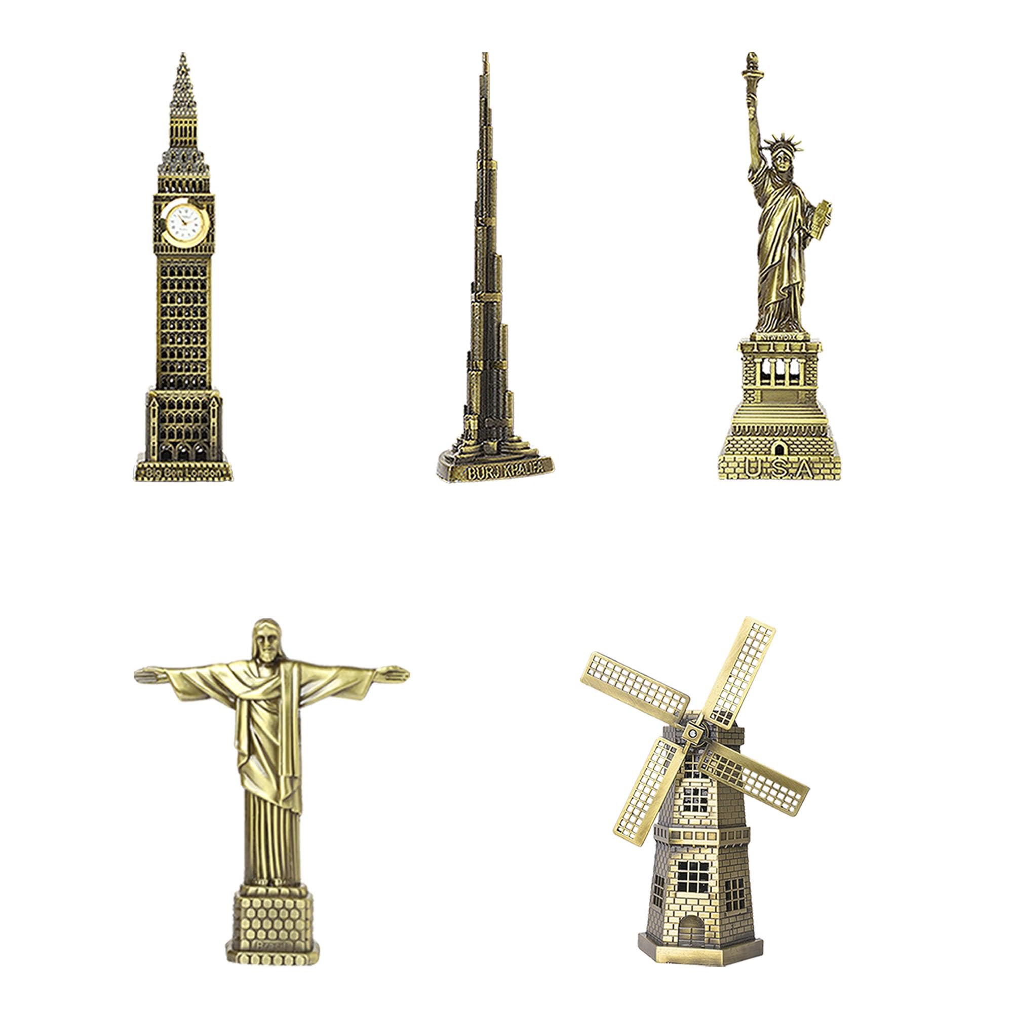 THE QUIRKY HOME World Famous Monuments Combo Model Replica, Souvenir, Table Decorative Showpiece, Home Office Decor, Antique Finish, Pack of 5 (Combo No 19)
