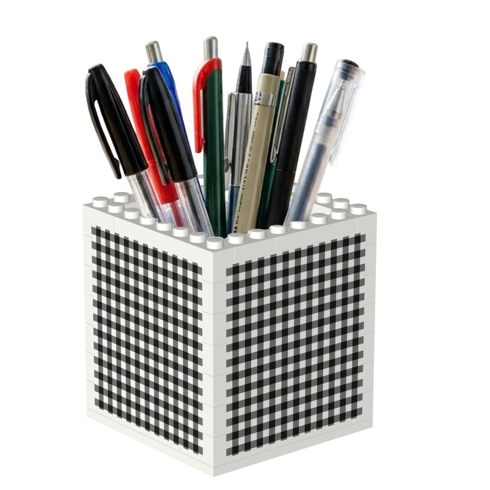 Poadnly Plaid Black White, Pen Pot Pencil Holder for Office Home School, Compact Desk Organiser for Office Stationery