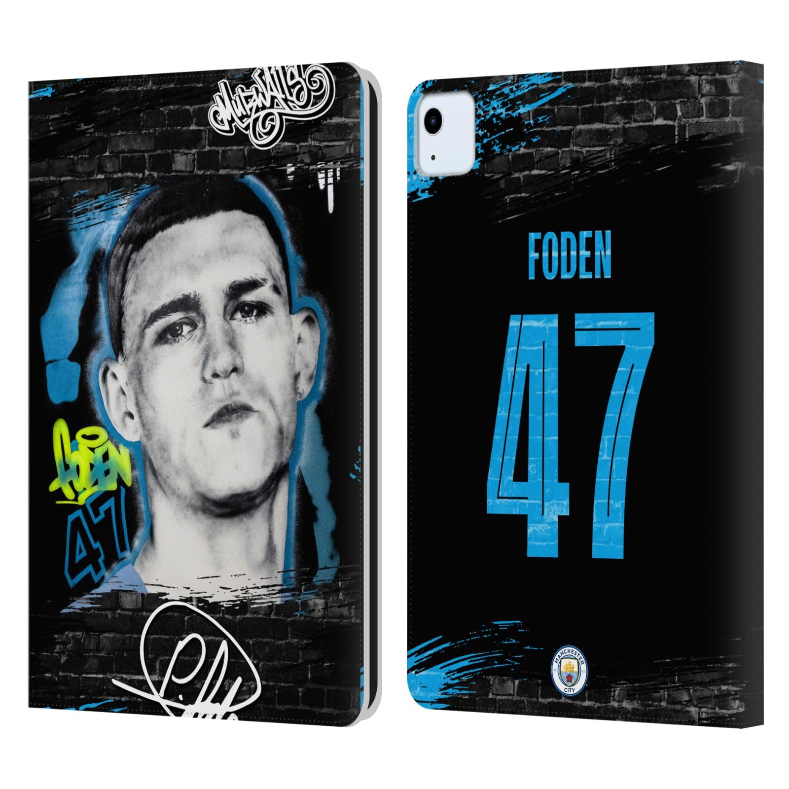 Head Case Designs Officially Licensed Manchester City Man City FC Phil Foden Graffiti Collection by Murwalls Leather Book Wallet Case Cover Compatible with Apple iPad Air 11 2020/2022/2024