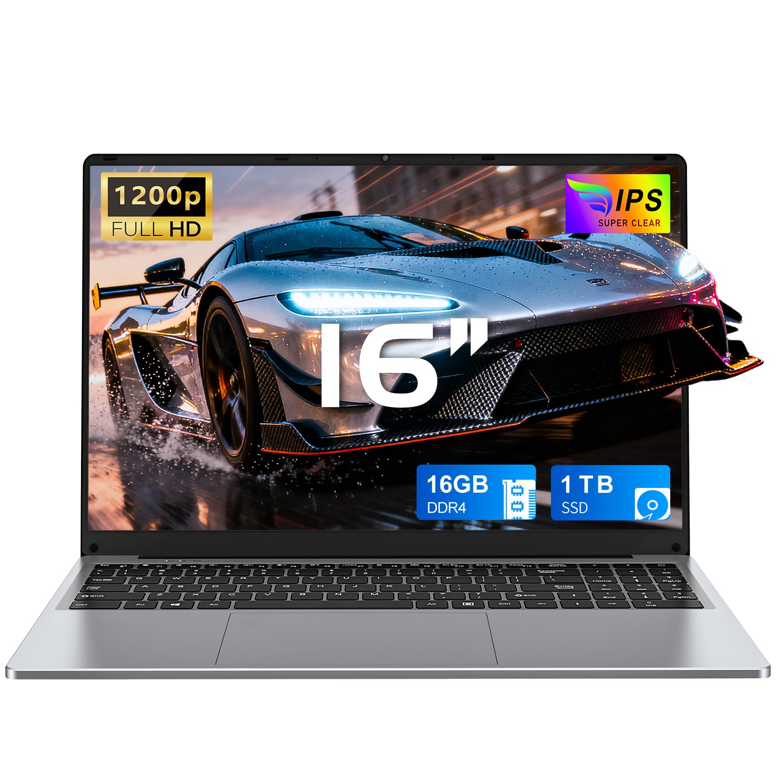 FUNYET 2025 PC Portatile 16'' Celeron N150 Core 3.6GHz Laptop 16 GB RAM 1 TB SSD Win 11 Pro 6000mAh Battery Notebook FHD 1920×1200 USB 3.0 BT 5.0 WIFI 5 HDMI Tastiera Retroilluminata-Grigio Spaziale