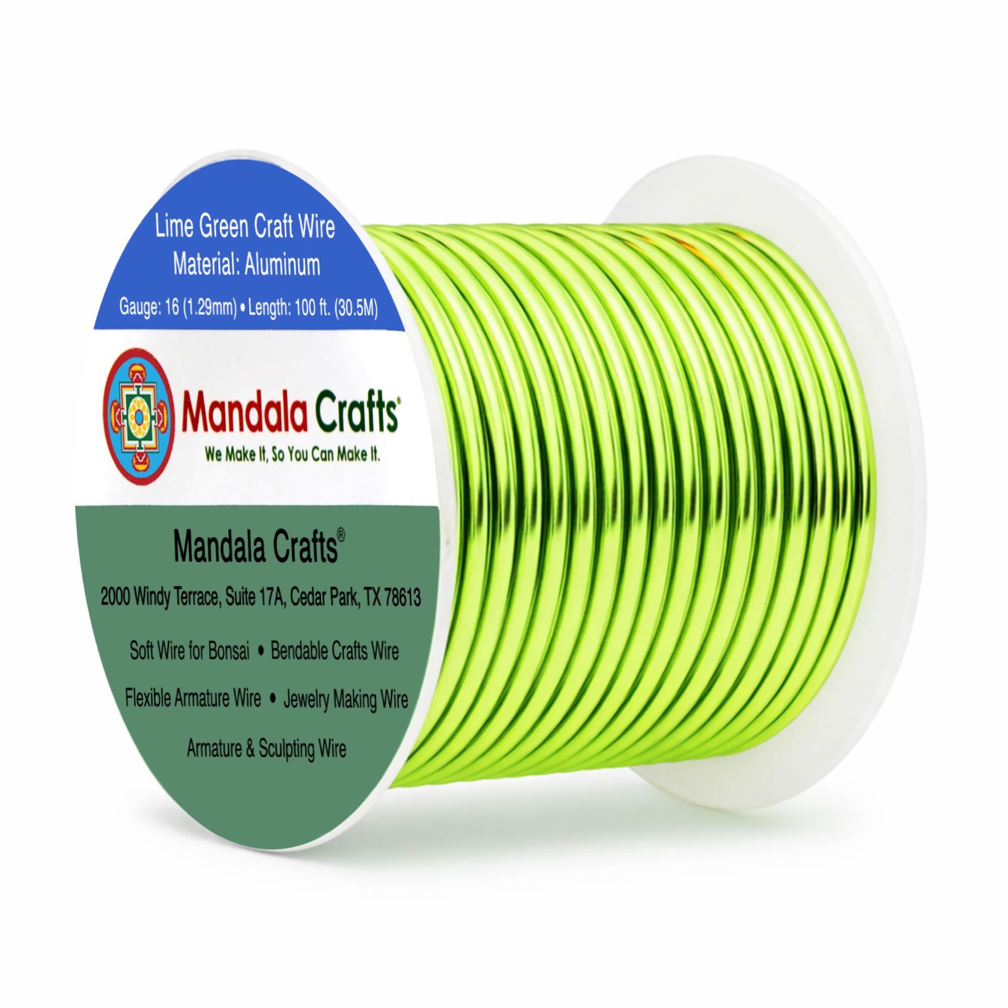 Mandala Crafts 16 Gauge Lime Green Anodized Aluminum Craft Wire, 100 FT