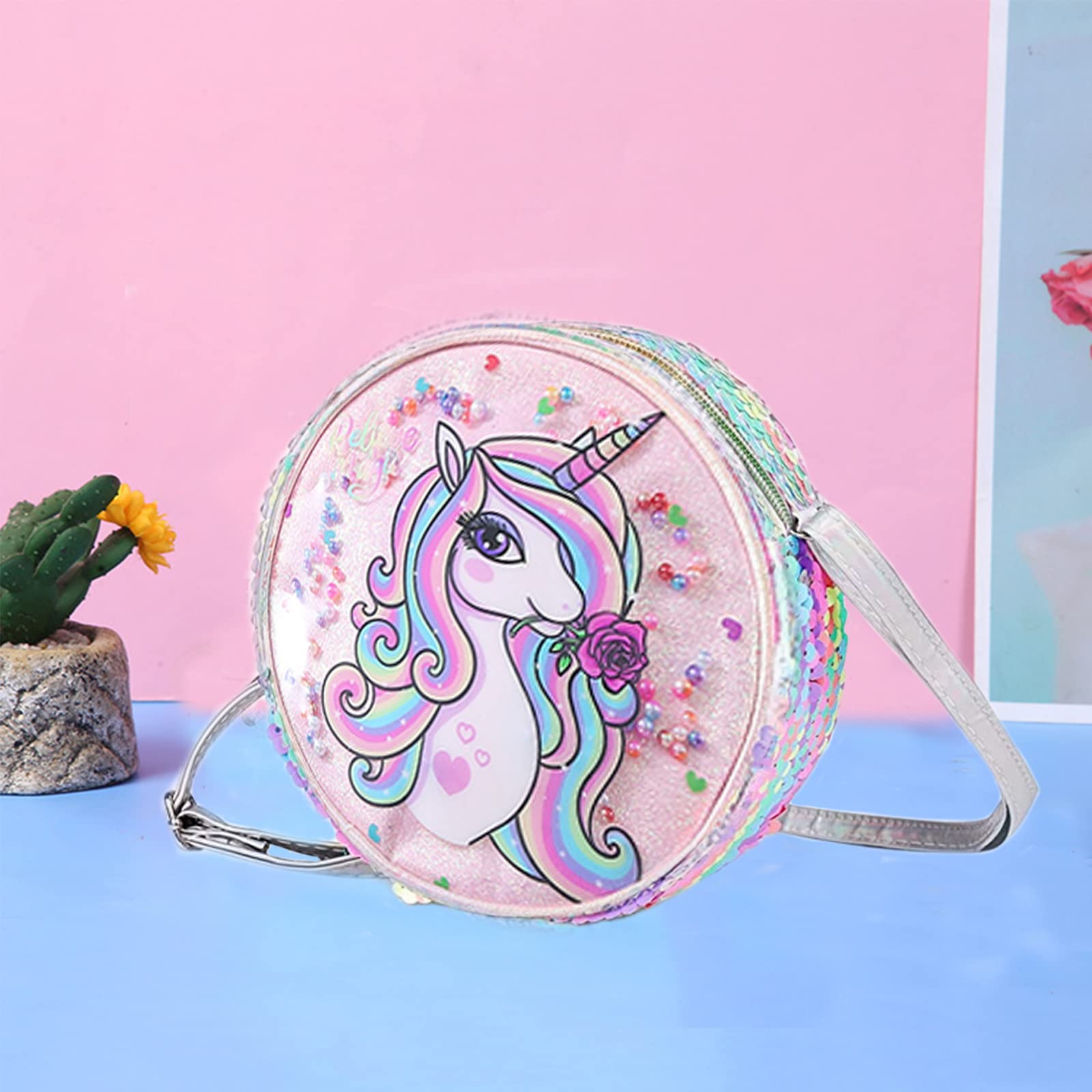 Bolso Bandolera Unicornios para Niñas, Unicornio Mochila Lentejuelas Niña, Bolso Mochila Unicornio Niña, para Compras, Viajes y Turismo