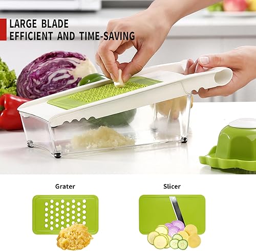Miniatura 5 de ADODU Vegetable Chopper Vegetable Slicer Vegetable Graterlarger size blade Pro Food Chopper with Container  Green slicer Grater  5 Stainless Steel