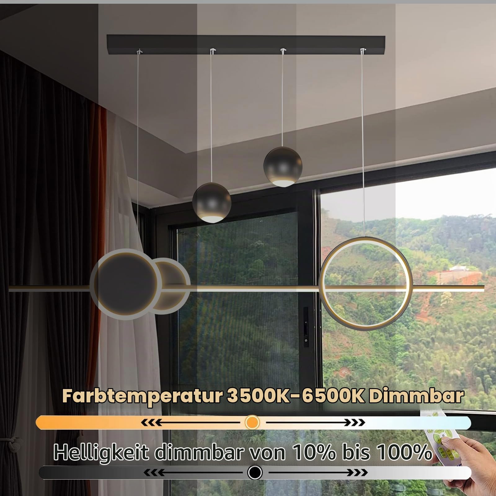 Moderne L100cm LED Hängelampe Esstisch Dimmbar Pendelleuchte Schwarz Mit Fernbedienung Linear Design Hängeleuchte Esstischlampe Hängend Höhenverstellbar für Küche büro Esszimmer (Schwarz)