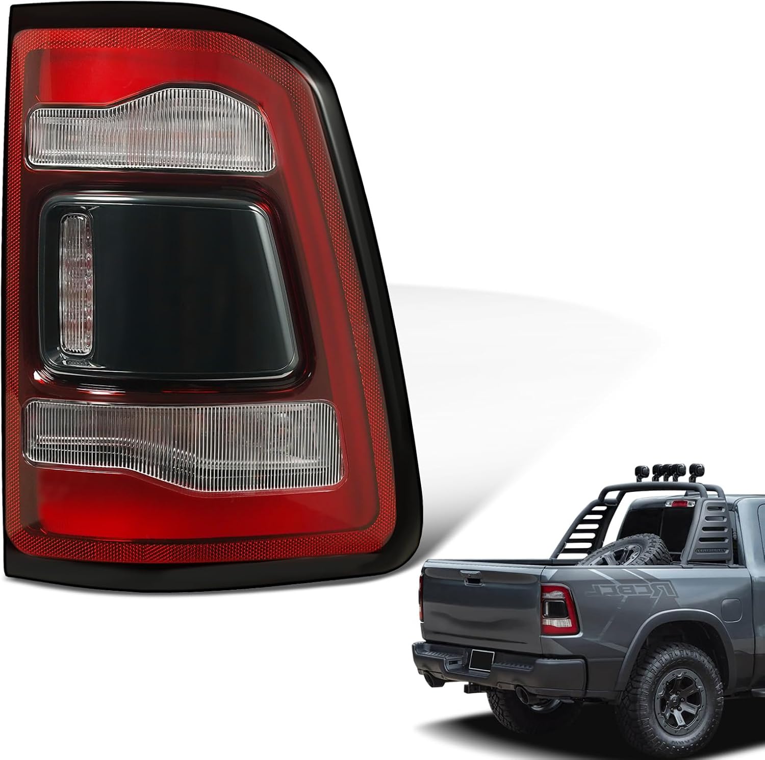LED Tail Lights Compatible with 2019-2024 Dodge RAM 1500 Black with Blind Spot Rear Lights Assemblies Replace 68262533AH (Black w/Blind Spot Left Driver Side)