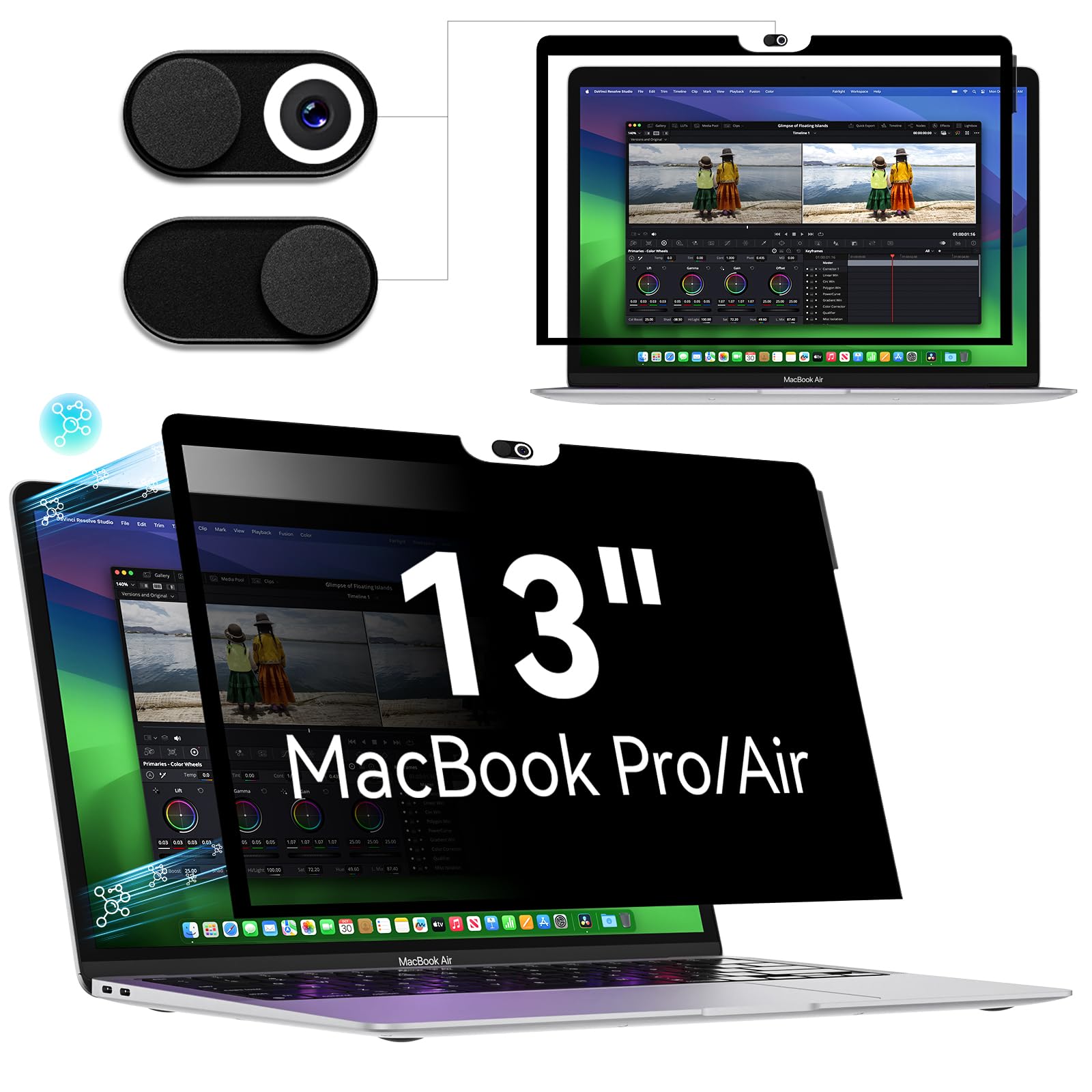 MagicSuction Blickschutzfilter Kompatibel Mit Apple MacBook Air 13 (2018-2021,M1) & MacBook Pro 13 Zoll (2016-2022,M1,M2), 13.3 Zoll Anti Spy Glare Blaulicht Mac Laptop Blickschutzfolie Sichtschutz